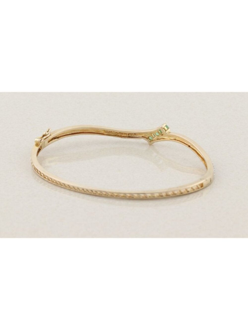 18k Gold Over Sterling Silver Natural Emerald Bangle Bracelet 7" inch - Picture 5 of 6